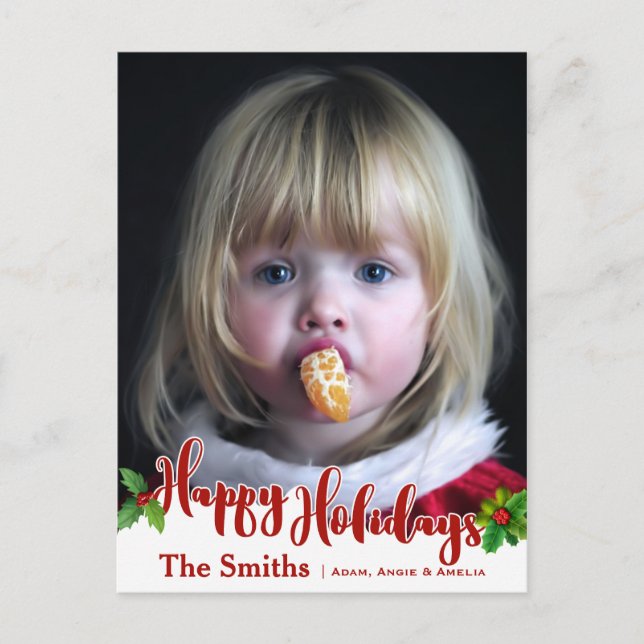 Cartes Pour Fêtes Annuelles Calligraphie festive de Joyeuses Fêtes | Houx | Ph (Devant)