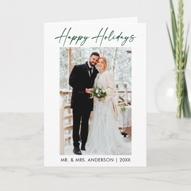 Cartes Pour Fêtes Annuelles Calligraphie Green Ink Script photo plié Mariage (Devant)