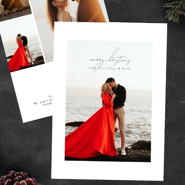 Cartes Pour Fêtes Annuelles calligraphie gris clair cadre photo joyeux noël (Créateur téléchargé)