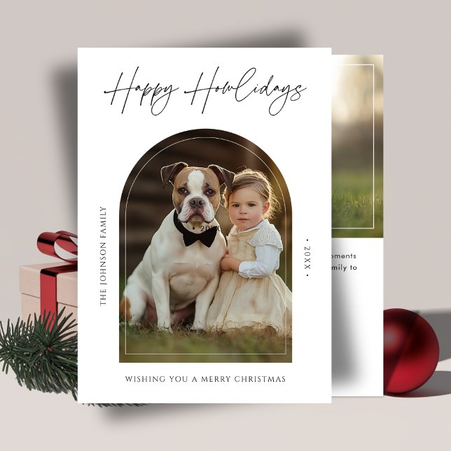 Cartes Pour Fêtes Annuelles Calligraphie Happy Howliday Christmas Chien Photo  (Créateur téléchargé)