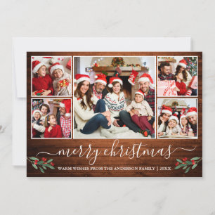 Cartes Pour Fêtes Annuelles Calligraphie Joyeux Noël Bois Holly 5 Photo