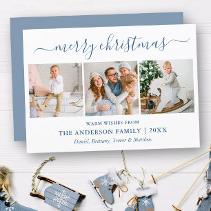 Cartes Pour Fêtes Annuelles Calligraphie Joyeux Noël Dusty Blue 3 Photo