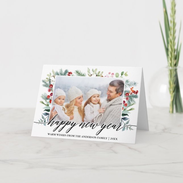 Cartes Pour Fêtes Annuelles Calligraphie Joyeux Nouvel An Végétal d'hiver Phot (Devant)