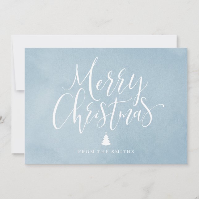 Cartes Pour Fêtes Annuelles Calligraphie manuscrite simple bleu Noël (Devant)