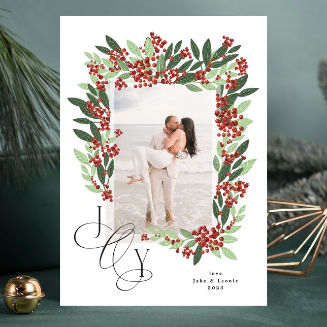 Cartes Pour Fêtes Annuelles Calligraphie mariée JOY Floral Christmas Photo (Créateur téléchargé)