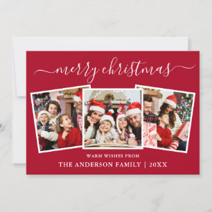 Cartes Pour Fêtes Annuelles Calligraphie moderne 3 Photo Noël Rouge