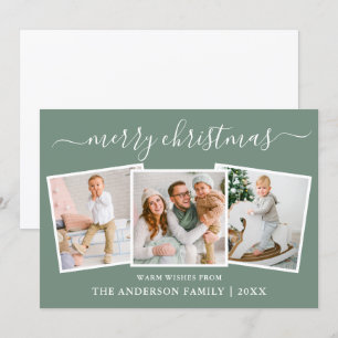 Cartes Pour Fêtes Annuelles Calligraphie moderne 3 Photo Noël Sage Vert