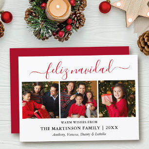 Cartes Pour Fêtes Annuelles Calligraphie moderne 3 Photo Rouge Feliz Navidad