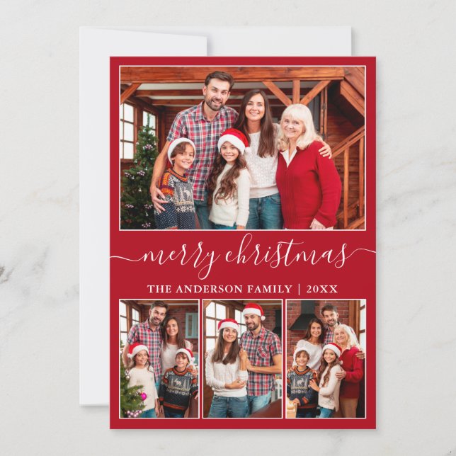 Cartes Pour Fêtes Annuelles Calligraphie moderne 4 Photo Joyeux Noël Rouge (Devant)