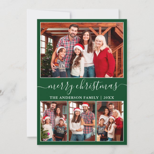 Cartes Pour Fêtes Annuelles Calligraphie moderne 4 Photo Joyeux Noël Vert (Devant)