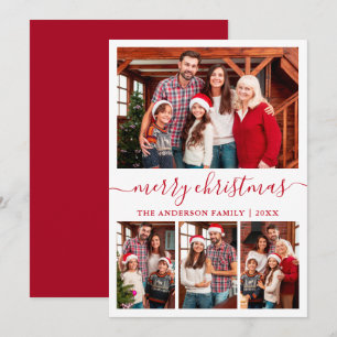 Cartes Pour Fêtes Annuelles Calligraphie moderne 4 Photo Rouge Joyeux Noël