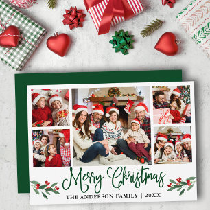 Cartes Pour Fêtes Annuelles Calligraphie moderne amusante 5 Photo Noël Vert