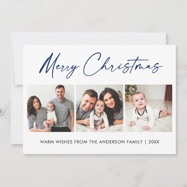 Cartes Pour Fêtes Annuelles Calligraphie moderne Blue Enk 3 Photo Noël (Devant)