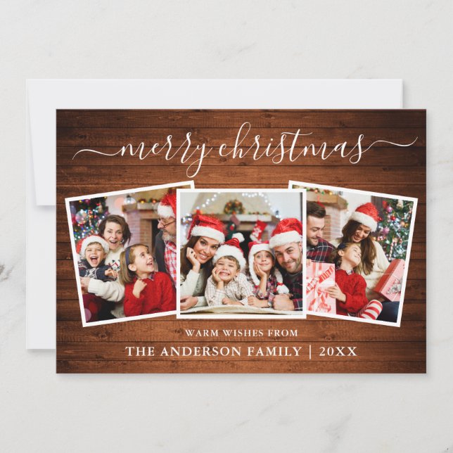Cartes Pour Fêtes Annuelles Calligraphie moderne Bois 3 Photo Noël (Devant)