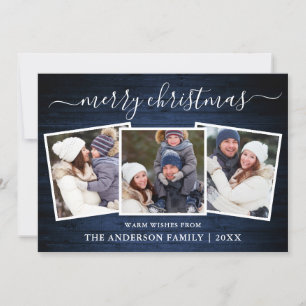 Cartes Pour Fêtes Annuelles Calligraphie moderne Bois bleu 3 Photo Noël