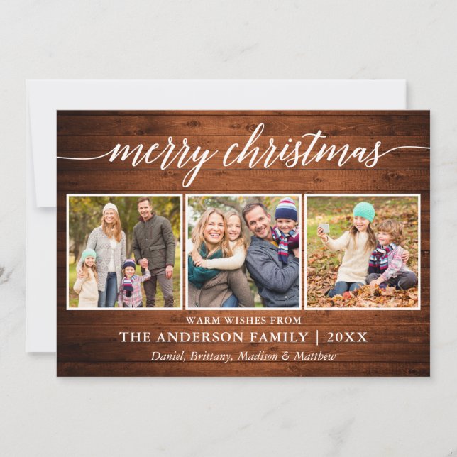 Cartes Pour Fêtes Annuelles Calligraphie moderne Bois Joyeux Noël 3 Photo (Devant)