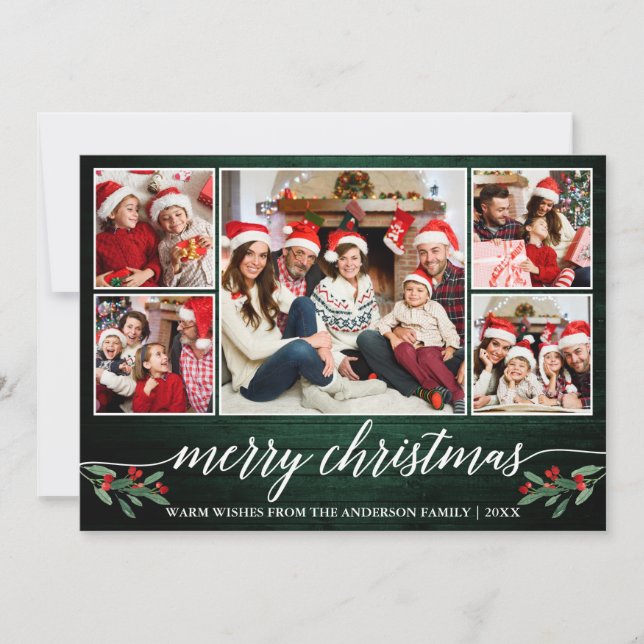 Cartes Pour Fêtes Annuelles Calligraphie moderne Bois vert 5 Photo Noël (Devant)