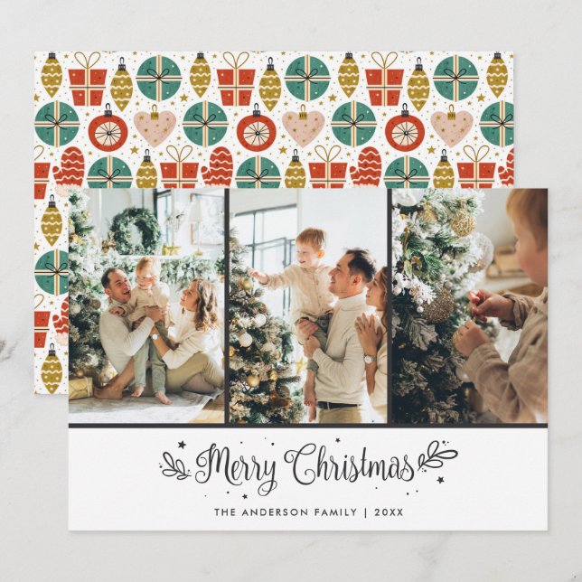 Cartes Pour Fêtes Annuelles Calligraphie moderne Collage photo Joyeux Noël (Devant / Derrière)