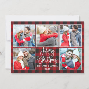 Cartes Pour Fêtes Annuelles Calligraphie moderne Couple 5 Photo Noël Plaid
