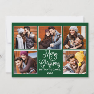 Cartes Pour Fêtes Annuelles Calligraphie moderne Couple 5 Photo Noël Vert