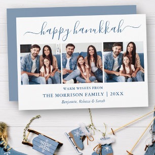 Cartes Pour Fêtes Annuelles Calligraphie moderne Dusty Blue Hanoukka 3 Photo