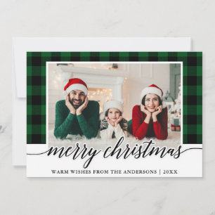 Cartes Pour Fêtes Annuelles Calligraphie moderne Green Plaid Photo Noël
