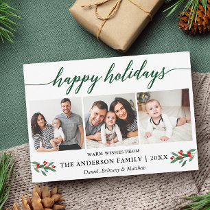 Cartes Pour Fêtes Annuelles Calligraphie moderne Holly Green 3 Photo