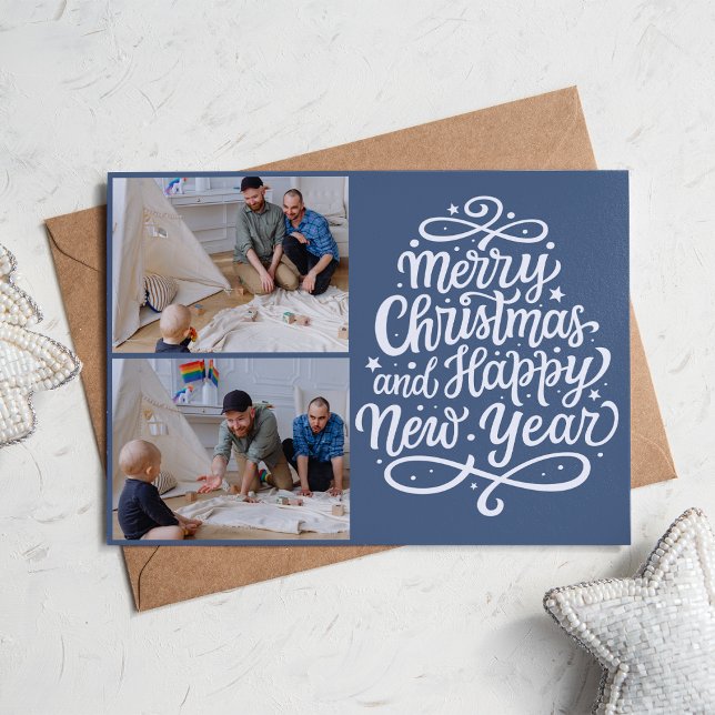 Cartes Pour Fêtes Annuelles Calligraphie moderne Joyeux Noël 2 Photos (Créateur téléchargé)