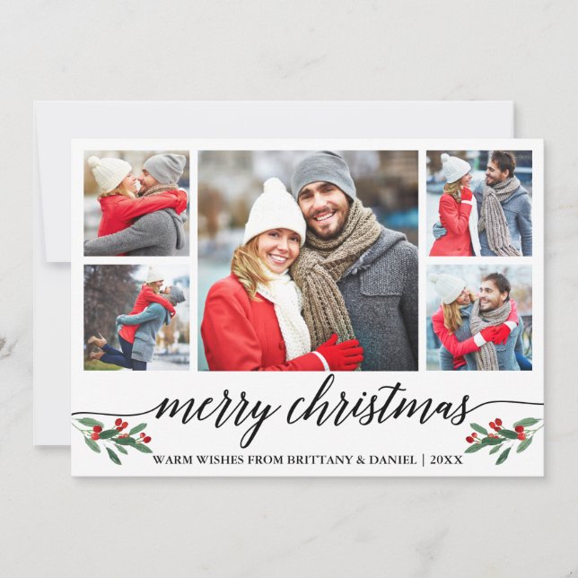 Cartes Pour Fêtes Annuelles Calligraphie moderne Joyeux Noël 5 Photo (Devant)