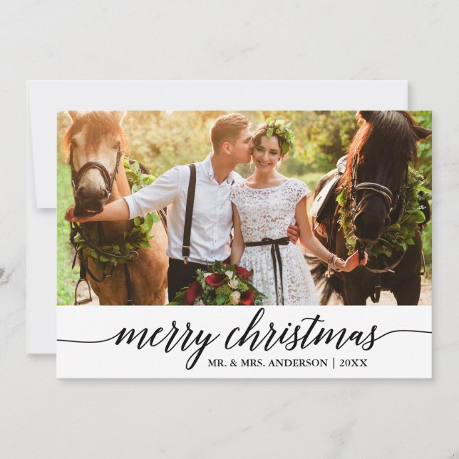 Cartes Pour Fêtes Annuelles Calligraphie moderne Joyeux Noël Mariage Photo (Devant)