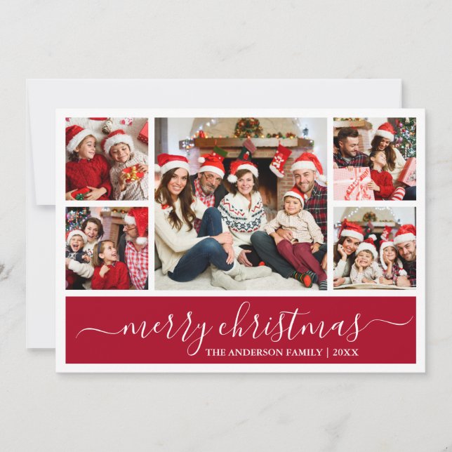 Cartes Pour Fêtes Annuelles Calligraphie moderne Joyeux Noël Rouge 5 Photo (Devant)