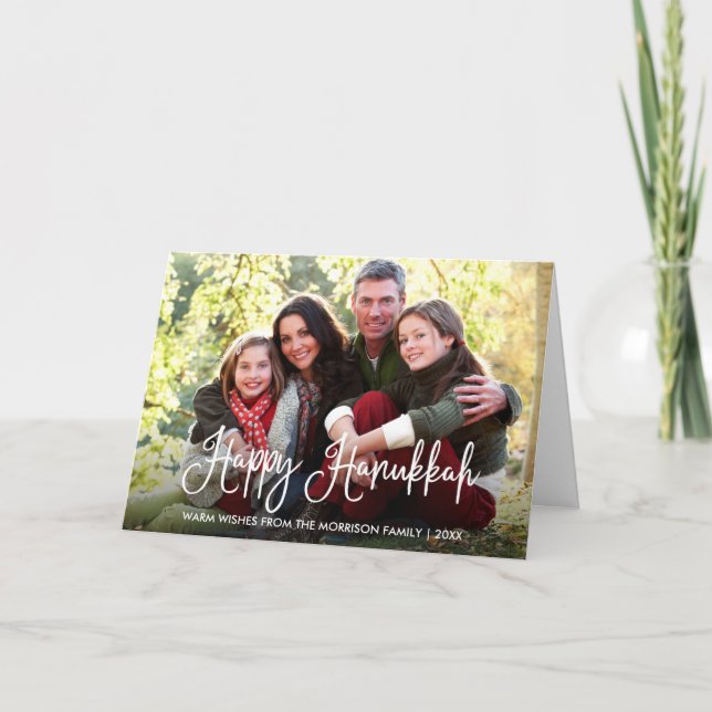 Cartes Pour Fêtes Annuelles Calligraphie moderne Joyeux Plié photo Hanoukka (Devant)