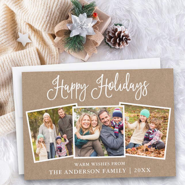 Cartes Pour Fêtes Annuelles Calligraphie moderne Kraft 3 Photos (Customize to add text to back of card.)