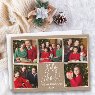 Cartes Pour Fêtes Annuelles Calligraphie moderne Kraft 5 Photo Feliz Navidad