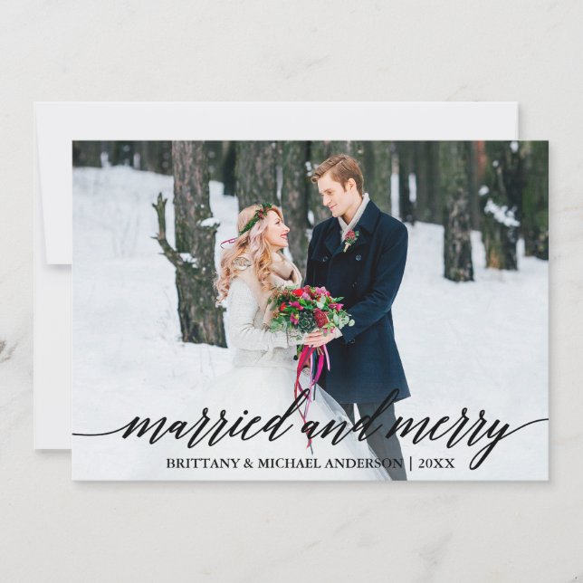 Cartes Pour Fêtes Annuelles Calligraphie moderne Marié et Joyeux Mariage Photo (Devant)