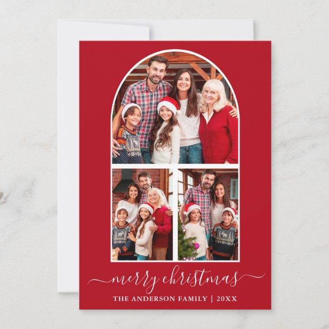 Cartes Pour Fêtes Annuelles Calligraphie moderne Noël 3 Arche photo Rouge (Devant)