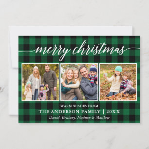 Cartes Pour Fêtes Annuelles Calligraphie moderne Noël 3 Photo Green Plaid