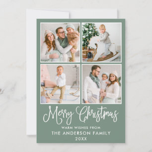 Cartes Pour Fêtes Annuelles Calligraphie moderne Noël 4 Photos Sage Green