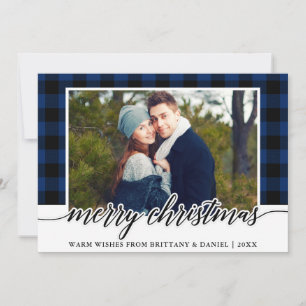 Cartes Pour Fêtes Annuelles Calligraphie moderne Photo Blue Plaid Noël