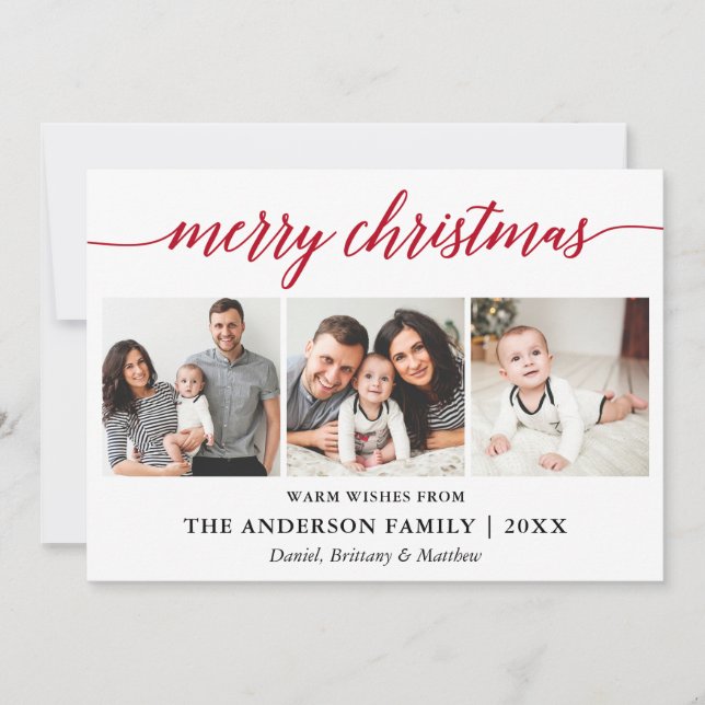 Cartes Pour Fêtes Annuelles Calligraphie moderne Rouge Joyeux Noël 3 Photo (Devant)