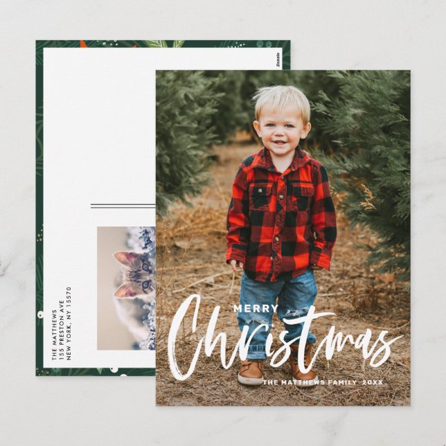 Cartes Pour Fêtes Annuelles Calligraphie moderne rustique Joyeux Noël Photo (Devant / Derrière)