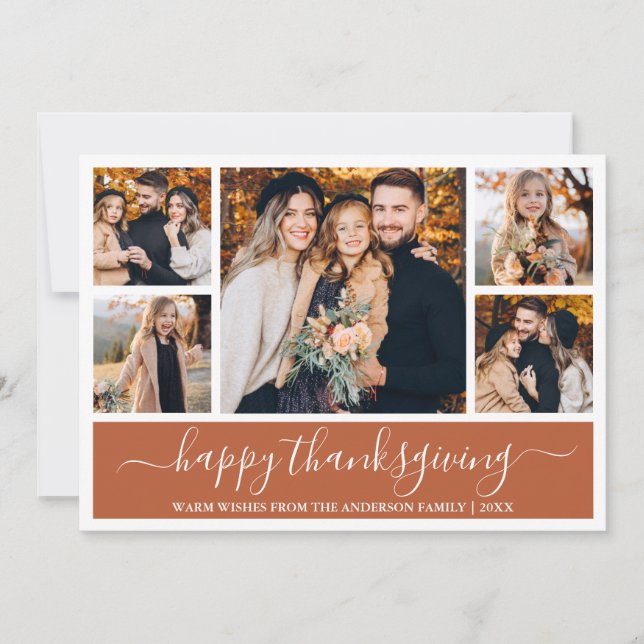 Cartes Pour Fêtes Annuelles Calligraphie moderne Thanksgiving 5 Photo Terracot (Devant)