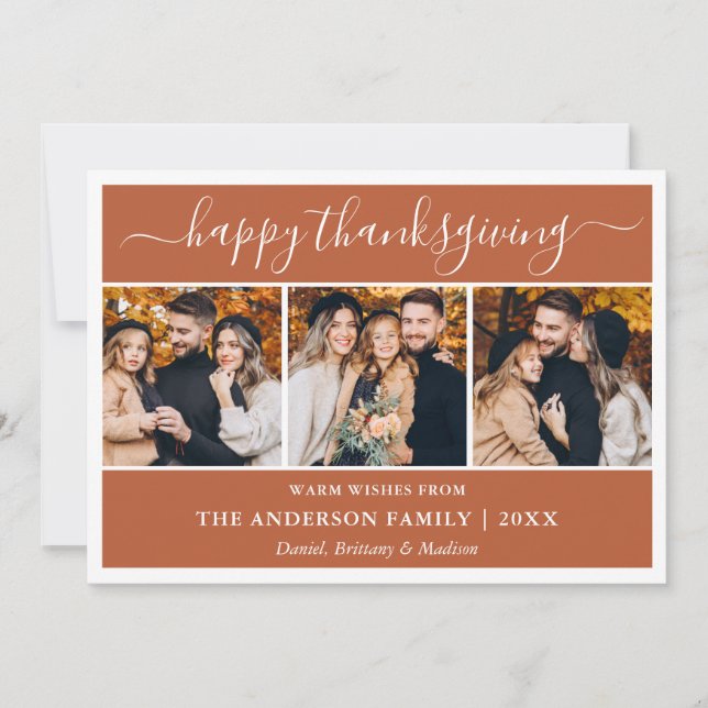 Cartes Pour Fêtes Annuelles Calligraphie moderne Thanksgiving Terracotta 3 Pho (Devant)