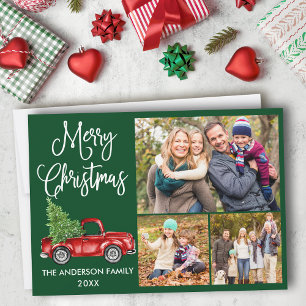 Cartes Pour Fêtes Annuelles Calligraphie Noël Camion rouge 3 photo vert