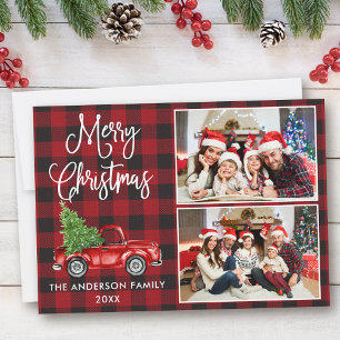 Cartes Pour Fêtes Annuelles Calligraphie Noël Camion Vintage 2 Photo Plaid