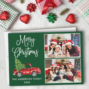 Cartes Pour Fêtes Annuelles Calligraphie Noël Camion Vintage 2 Photo Vert