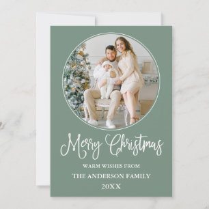 Cartes Pour Fêtes Annuelles Calligraphie Noël Round Photo Frame Sage Green