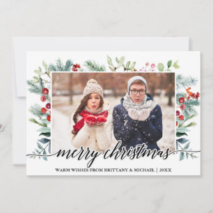 Cartes Pour Fêtes Annuelles Calligraphie Noël Vert Couple Photo