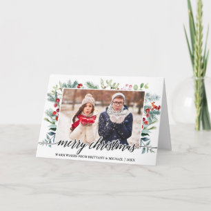 Cartes Pour Fêtes Annuelles Calligraphie Noël Vert Couple Photo Pold