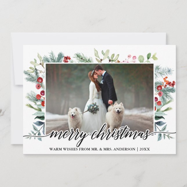 Cartes Pour Fêtes Annuelles Calligraphie Noël Vert Mariage Photo (Devant)